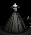 Élégant Noire Appliques Noeud Ceinture Robe De Bal 2025 Robe Boule Encolure Carrée Gonflée Manches Courtes Dos Nu Longue Robe De Ceremonie