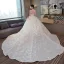 Luxury / Gorgeous Champagne Wedding Dresses 2019 Ball Gown Scoop Neck Sequins Lace Flower Sleeveless Backless Cascading Ruffles Cathedral Train