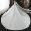 Modest / Simple Elegant Ivory Satin Wedding Dresses 2021 Ball Gown Off-The-Shoulder Bow Short Sleeve Backless Royal Train Wedding