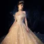 Luxury / Gorgeous Champagne Wedding Dresses 2019 Ball Gown Strapless Glitter Tulle Sequins Beading Sleeveless Backless Cathedral Train