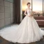 Edles Ivory / Creme Brautkleider / Hochzeitskleider 2019 A Linie Perlenstickerei Perle Pailletten Spitze Blumen Ärmellos Rückenfreies Königliche Schleppe