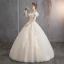 Lovely Champagne Wedding Dresses 2019 Ball Gown Scoop Neck Beading Lace Flower Short Sleeve Backless Floor-Length / Long