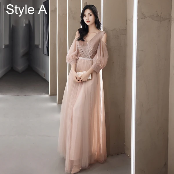 Simple Rougissant Rose Daim Robe Demoiselle D'honneur 2021 Princesse V-Cou Manches Courtes Dos Nu Longue Robe Pour Mariage