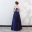 Chic / Beautiful Royal Blue Prom Dresses 2018 A-Line / Princess Beading Crystal Lace Flower Sash Scoop Neck Backless Short Sleeve Floor-Length / Long Formal Dresses