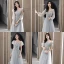 Modest / Simple Grey Bridesmaid Dresses 2021 A-Line / Princess Scoop Neck Beading Pearl Lace Flower Short Sleeve Backless Floor-Length / Long Wedding Party Dresses