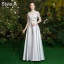 Simple Gris Robe Demoiselle D'honneur 2021 Princesse Encolure Dégagée 1/2 Manches Dos Nu Longue Robe Pour Mariage