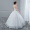 Sexy White Wedding Dresses 2018 Ball Gown Lace Flower Sweetheart Backless Sleeveless Floor-Length / Long Wedding