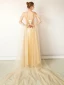 Charming Gold Evening Dresses  2019 A-Line / Princess V-Neck Glitter Sequins Sleeveless Backless Floor-Length / Long Formal Dresses