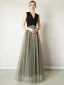 Chic / Belle Noire Robe De Soirée 2019 Princesse V-Cou Ceinture Paillettes Sans Manches Longue Robe De Ceremonie
