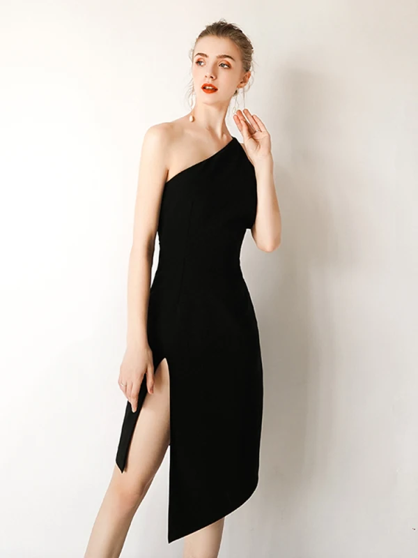Modern / Fashion Modest / Simple Black Evening Dresses 2019 One-Shoulder Sleeveless Backless Short Formal Dresses