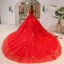 Chinese style Red Wedding Dresses 2019 Ball Gown High Neck Beading Crystal Lace Flower Sequins Short Sleeve Backless Cathedral Train