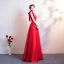 Chic / Beautiful Red Evening Dresses  2019 A-Line / Princess Suede V-Neck Lace Flower Sleeveless Backless Floor-Length / Long Formal Dresses