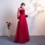 Chic / Beautiful Burgundy Evening Dresses  2019 A-Line / Princess High Neck Suede Bow Long Sleeve Backless Floor-Length / Long Formal Dresses