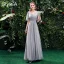 Simple Gris Robe Demoiselle D'honneur 2021 Princesse De l'épaule Manches Courtes Dos Nu Longue Robe Pour Mariage
