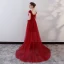 Chic / Belle Bordeaux Robe De Soirée 2018 Princesse En Dentelle Fleur Cristal Noeud V-Cou Dos Nu Manches Courtes Train De Balayage Robe De Ceremonie