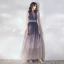 Classy Gradient-Color Evening Dresses  2019 A-Line / Princess Ruffle Sleeveless Rhinestone High Neck Floor-Length / Long Formal Dresses