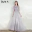 Modest / Simple Grey Bridesmaid Dresses 2021 A-Line / Princess Square Neckline Beading Lace Flower Short Sleeve Backless Floor-Length / Long Wedding Party Dresses