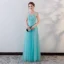 Chic / Beautiful Pool Blue Evening Dresses  2018 A-Line / Princess Lace Flower Appliques Beading Bow Scoop Neck Backless Sleeveless Floor-Length / Long Formal Dresses