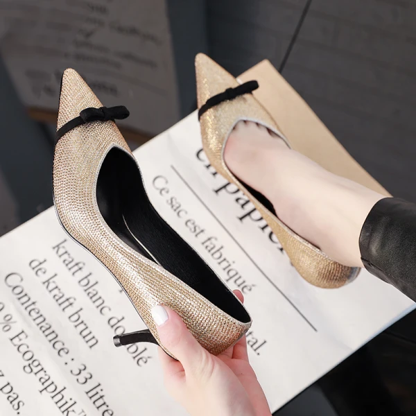 Fine Sølv Oppnevning Damesko 2019 Sløyfe Rhinestone 6 cm Stiletthæler Spisse Pumps