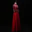 Chinese style Burgundy Evening Dresses  2019 A-Line / Princess High Neck Lace Flower Sequins Tassel 3/4 Sleeve Backless Floor-Length / Long Formal Dresses