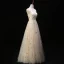 Modern / Fashion Champagne Evening Dresses  2019 A-Line / Princess Scoop Neck Lace Star Sequins Sleeveless Backless Floor-Length / Long Formal Dresses