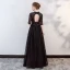 Modern / Fashion Black Evening Dresses  2018 A-Line / Princess Beading Bow Lace V-Neck Backless Pierced 1/2 Sleeves Floor-Length / Long Formal Dresses