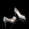 Scintillantes Argenté Chaussure De Mariée 2019 Mariage Cristal Paillettes 8 cm Talons Aiguilles À Bout Pointu Escarpins