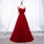 Chic / Belle Bordeaux Robe De Soirée 2019 Princesse Bretelles Spaghetti Noeud Perlage Cristal Sans Manches Dos Nu Longue Robe De Ceremonie