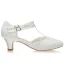Elegant Ivory Satin Lace Wedding Shoes 2021 T-Strap 5 cm Thick Heels Pointed Toe Wedding High Heels