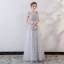 Élégant Gris Robe De Soirée 2018 Princesse Cristal En Dentelle Fleur Appliques Ceinture V-Cou Dos Nu Sans Manches Longue Robe De Ceremonie