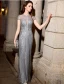 Classy Silver Evening Dresses  2019 Trumpet / Mermaid Scoop Neck Handmade  Beading Rhinestone Lace Short Sleeve Floor-Length / Long Formal Dresses