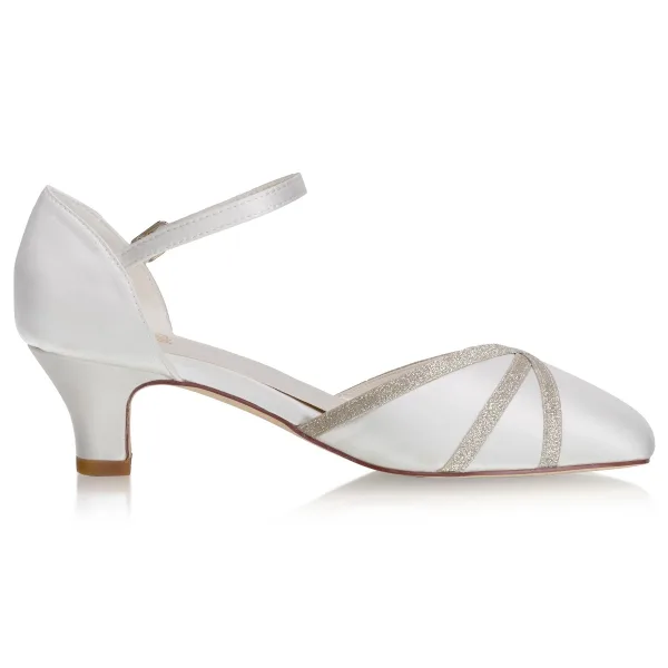 Elegante Ivory / Creme Satin Glanz Brautschuhe 2021 5 cm Thick Heels Spitzschuh Hochzeit Hochhackige