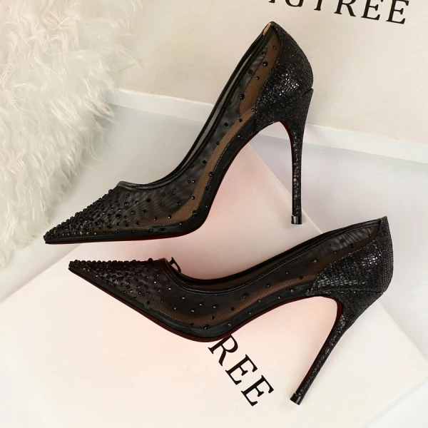 Chic / Beautiful Silver Evening Party Pumps 2019 Rhinestone 10 cm High Heels Stiletto Heels Pointed Toe Pumps
