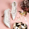 Classic Ivory Wedding Shoes 2019 Leather Lace X-Strap Ankle Strap 8 cm Stiletto Heels Pointed Toe Wedding Pumps