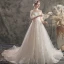 Élégant Ivoire Robe De Mariée 2019 Princesse Col Haut En Dentelle Fleur 3/4 Manches Dos Nu Chapel Train