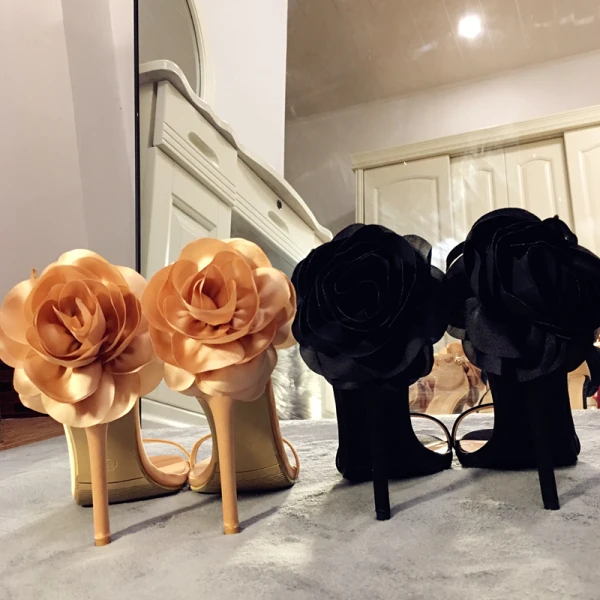Chic / Beautiful Black Evening Party Womens Sandals 2019 Leather Ankle Strap Flower 10 cm Stiletto Heels Open / Peep Toe Sandals