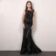 Sexy Noire Robe De Soirée 2019 Trompette / Sirène Encolure Dégagée Paillettes Faux Diamant En Dentelle Fleur Sans Manches Dos Nu Train De Balayage Robe De Ceremonie