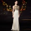 Classy Champagne Evening Dresses  2019 A-Line / Princess Scoop Neck Beading Rhinestone Pearl Sleeveless Backless Floor-Length / Long Formal Dresses