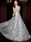 Luxury / Gorgeous Silver Evening Dresses  2019 A-Line / Princess Scoop Neck Lace Sequins Sleeveless Backless Floor-Length / Long Formal Dresses