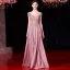 Luxury / Gorgeous Candy Pink Evening Dresses  2019 A-Line / Princess Scoop Neck Beading Tassel Pearl Lace Flower Crystal Cap Sleeves Floor-Length / Long Formal Dresses