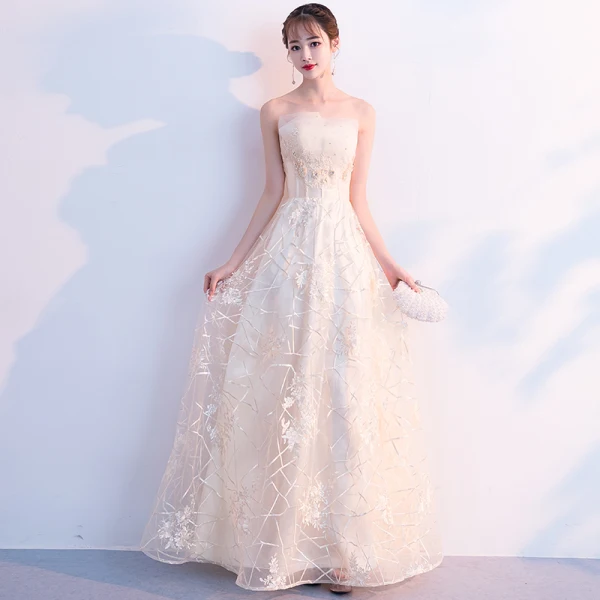 Elegante Silber Abendkleider 2019 A Linie Bandeau Strass Spitze Blumen Ärmellos Rückenfreies Lange Festliche Kleider