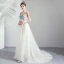 Élégant Ivoire Robe De Soirée 2019 Princesse Volants Bretelles Spaghetti En Dentelle Sans Manches Dos Nu Train De Balayage Robe De Ceremonie