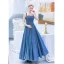 Charming Ocean Blue Evening Dresses  2019 A-Line / Princess Scoop Neck Rhinestone Sequins Sleeveless Floor-Length / Long Formal Dresses