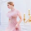 Vintage / Retro Lovely Candy Pink Evening Dresses  2019 A-Line / Princess High Neck Pearl Sequins Lace Flower Short Sleeve Floor-Length / Long Formal Dresses