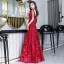 Chic / Beautiful Burgundy Evening Dresses  2019 A-Line / Princess V-Neck Beading Lace Flower Short Sleeve Backless Floor-Length / Long Formal Dresses