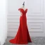 Chic / Belle Bordeaux Robe De Soirée 2019 Trompette / Sirène De l'épaule Perlage Paillettes En Dentelle Fleur Manches Courtes Dos Nu Train De Balayage Fendue devant Robe De Ceremonie