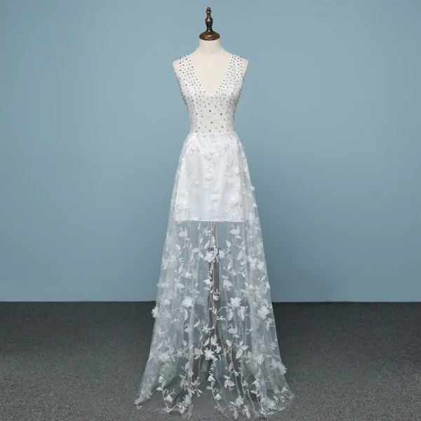 Sexy Noire Transparentes Robe De Soirée 2019 Princesse V-Cou Appliques En Dentelle Fleur Perle Faux Diamant Sans Manches Dos Nu Longue Robe De Ceremonie