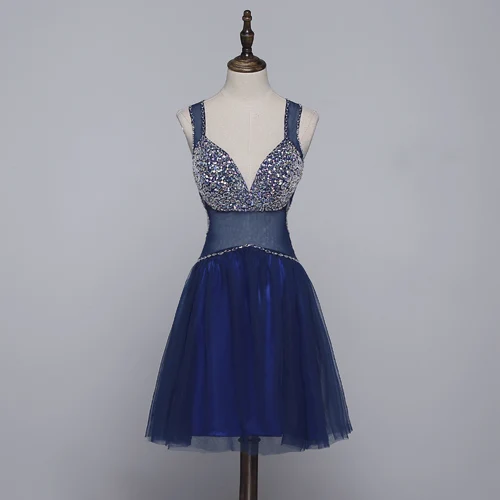 Sexy Lavande Robe De Cocktail 2019 Princesse V-Cou Perlage Faux Diamant Sans Manches Dos Nu Courte Robe De Ceremonie