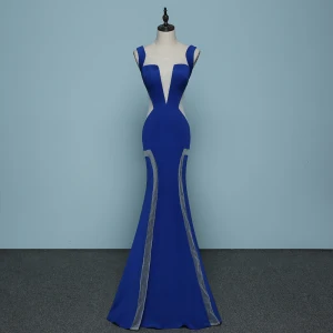 Chic Beautiful Royal Blue Evening Dresses 2019 Trumpet Mermaid Square Neckline Sleeveless See Through Backless Floor Length Long Formal Dresses