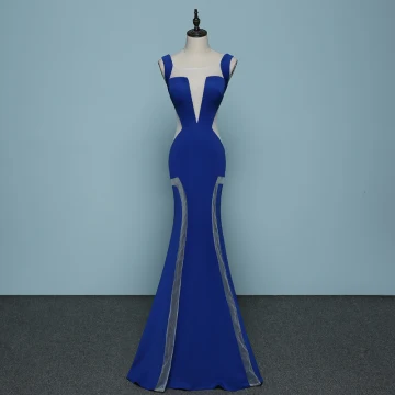 Chic Beautiful Royal Blue Evening Dresses 2019 Trumpet Mermaid Square Neckline Sleeveless See Through Backless Floor Length Long Formal Dresses